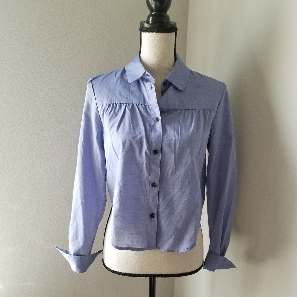 Blue cropped button down shirt